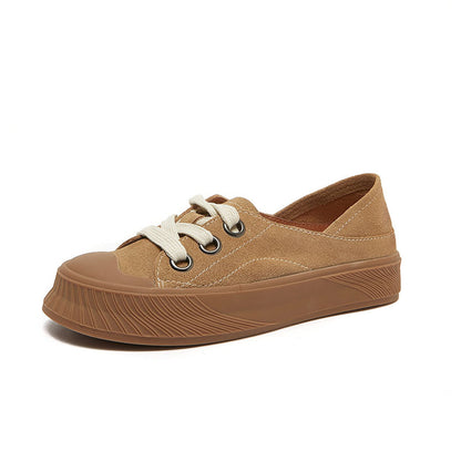 Lace-Up Suede Leather Flat Shoes (Worn as Slippers)