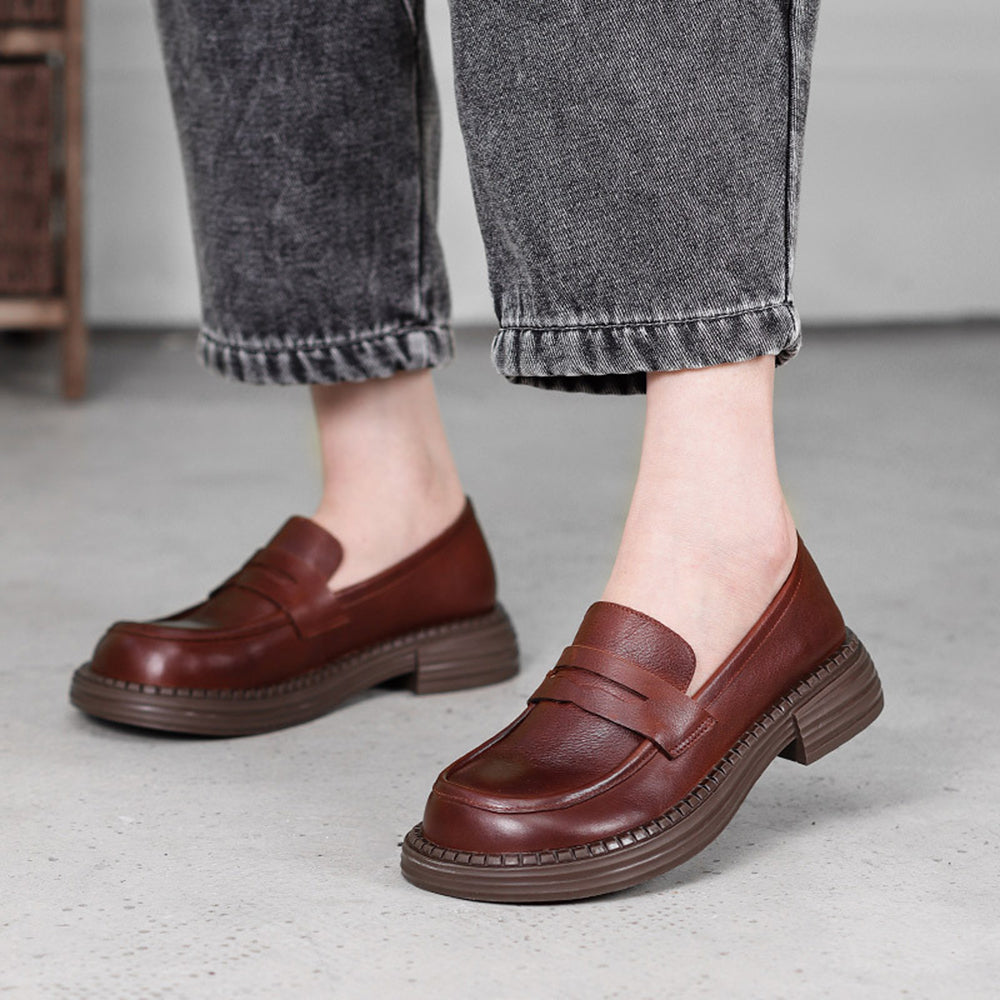 Leather Retro Soft Loafers Shoes
