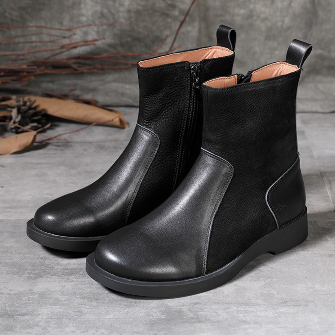 Leather Spliced Retro Martin Boots - Luckyback