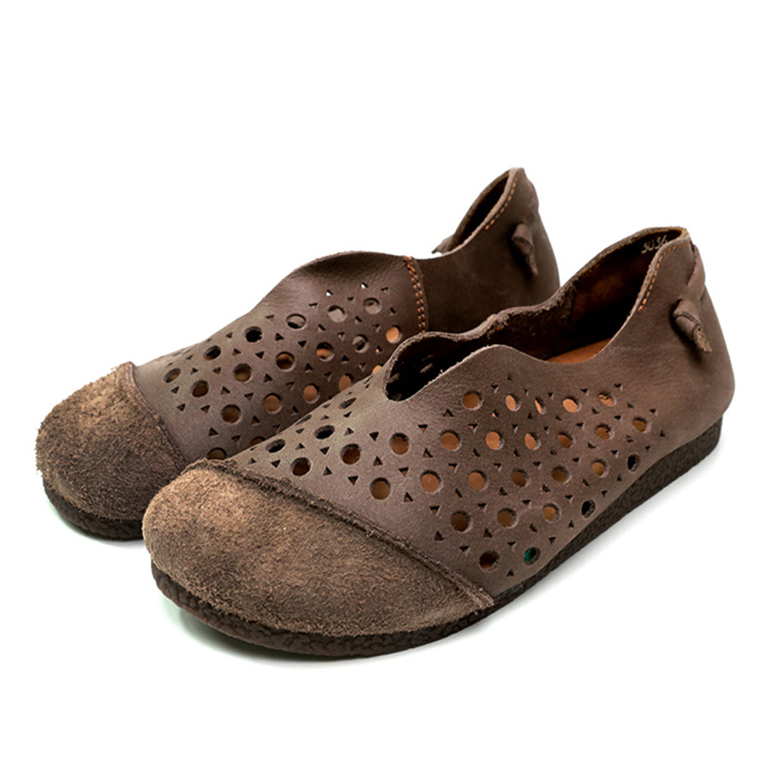 Leather Stitching Hollow Retro Flats Shoes