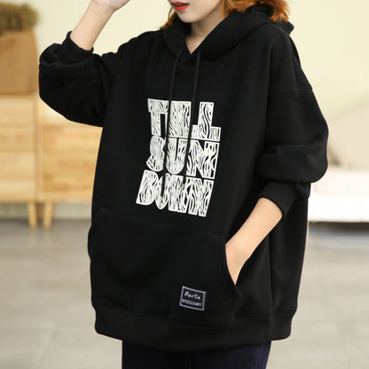 Letter Print Loose Fit Hoodie - Luckyback