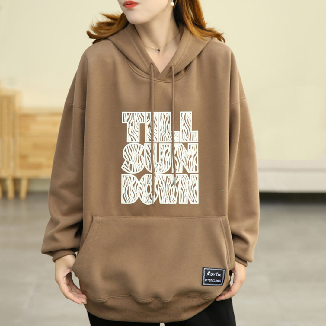 Letter Print Loose Fit Hoodie - Luckyback