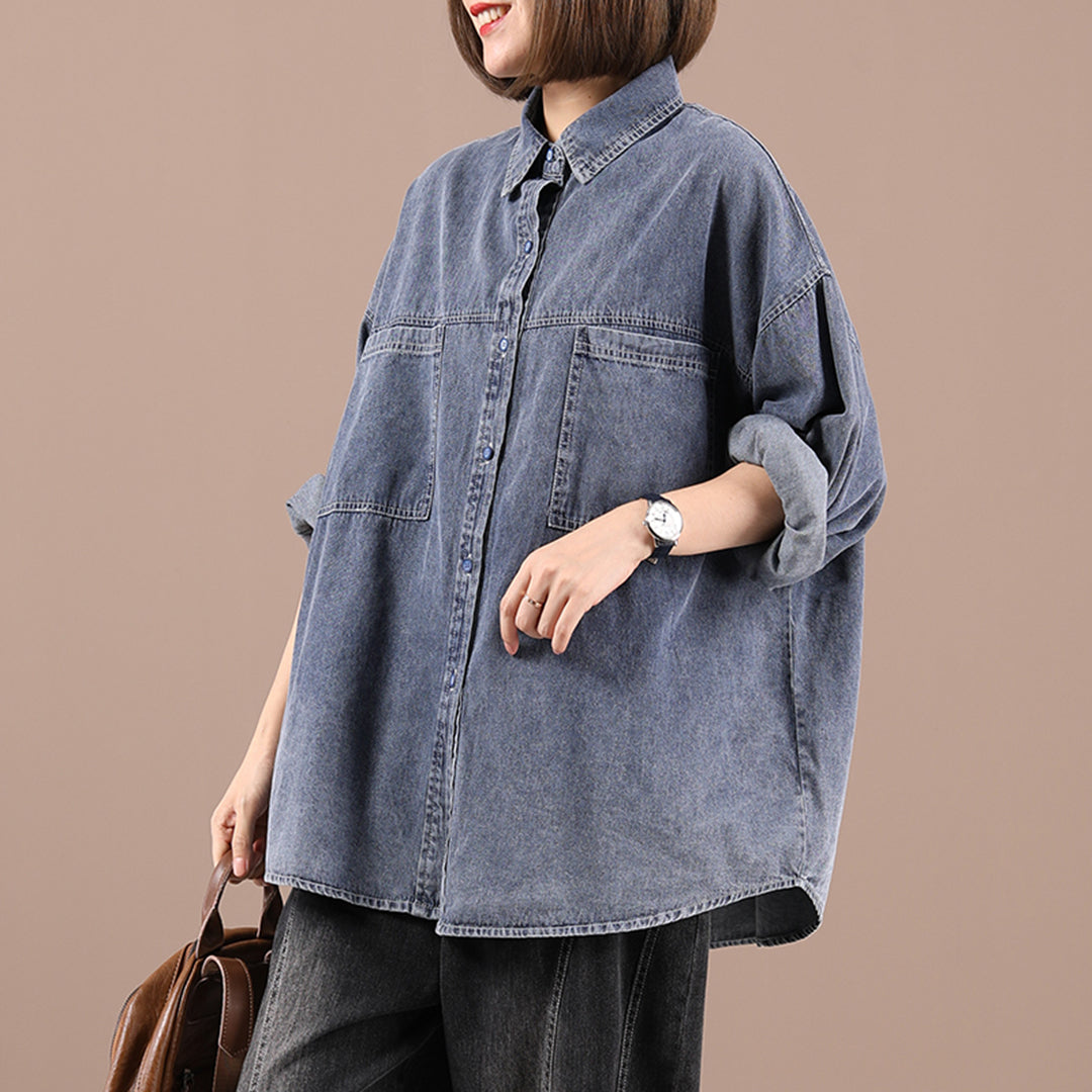 Loose Fit Casual Denim Shirt - Luckyback