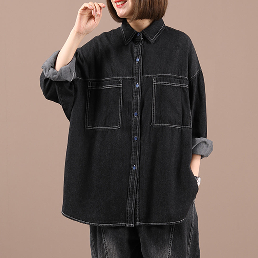 Loose Fit Casual Denim Shirt - Luckyback