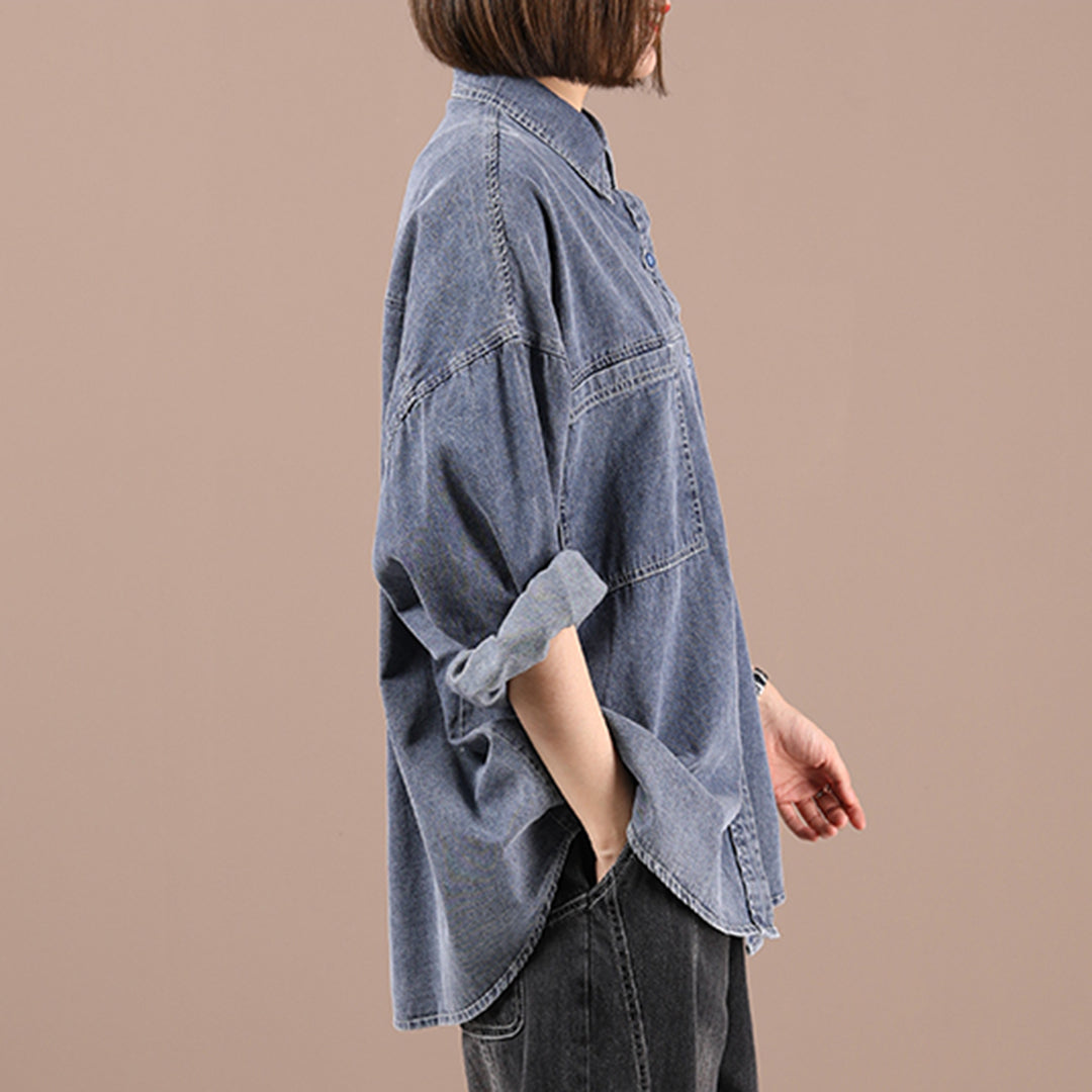 Loose Fit Casual Denim Shirt - Luckyback