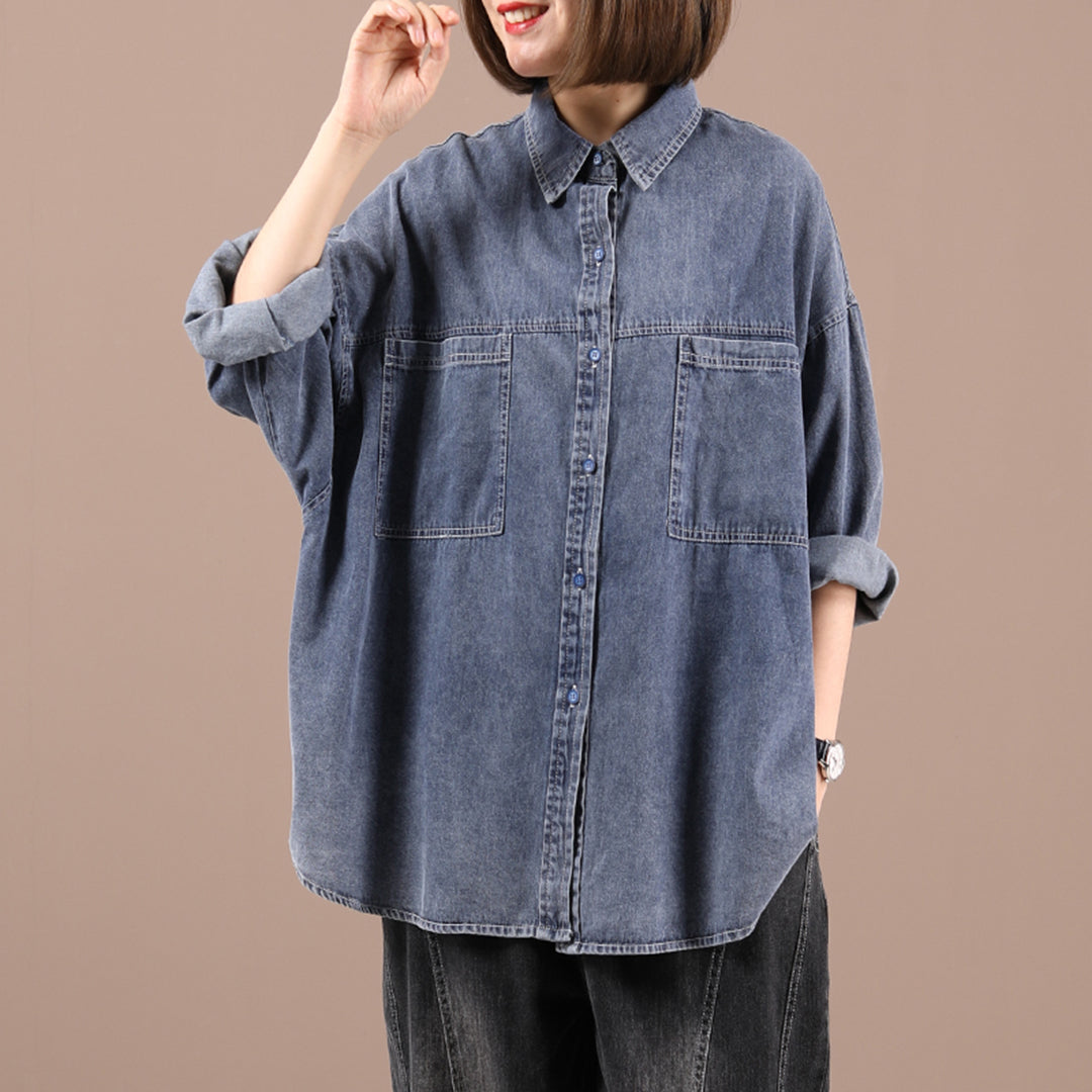 Loose Fit Casual Denim Shirt - Luckyback