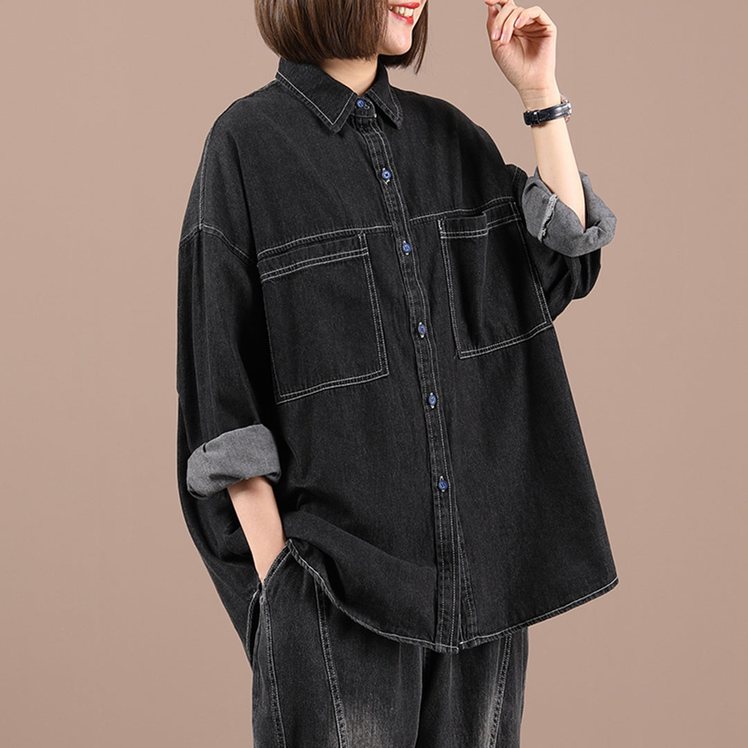 Loose Fit Casual Denim Shirt - Luckyback