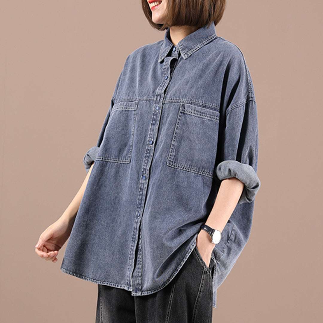 Loose Fit Casual Denim Shirt - Luckyback