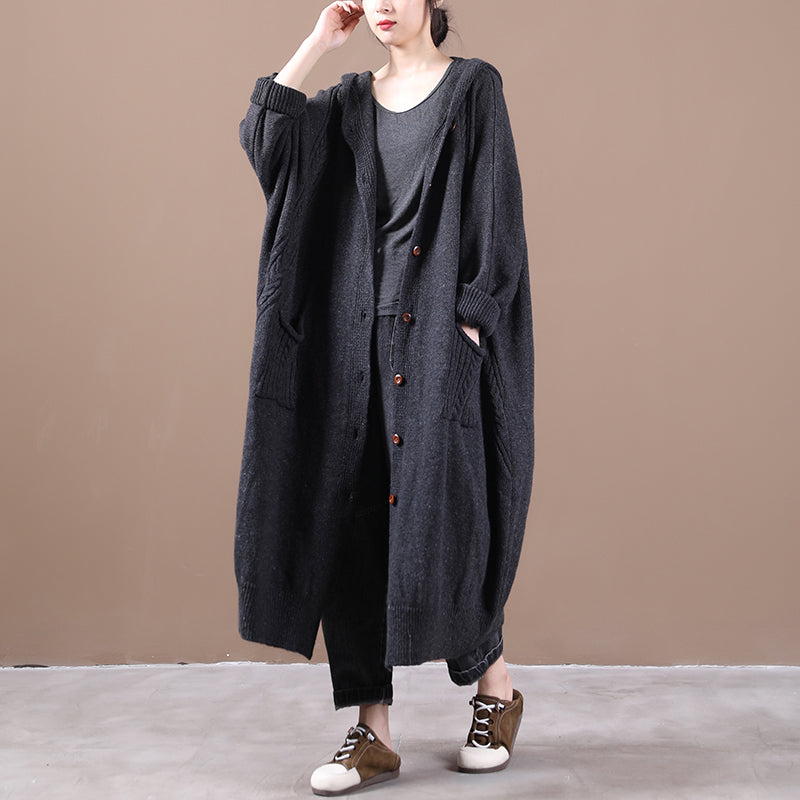 Loose Fit Knitted Hooded Cardigan Coat