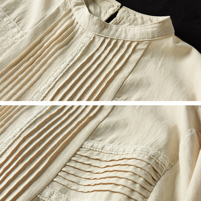Pleated Crew Neck Cotton Shirt - Luckyback