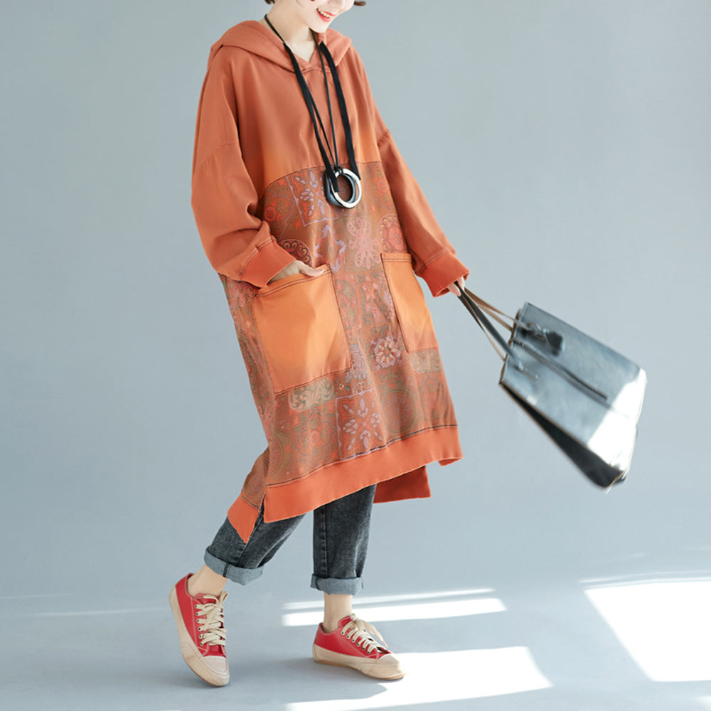 Printed Hooded Distressed Casual Dress