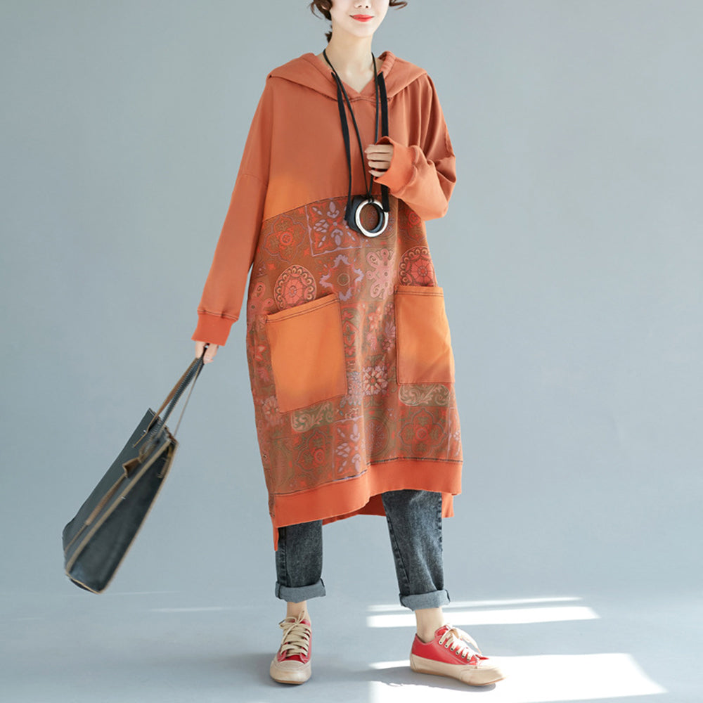 Printed Hooded Distressed Casual Dress