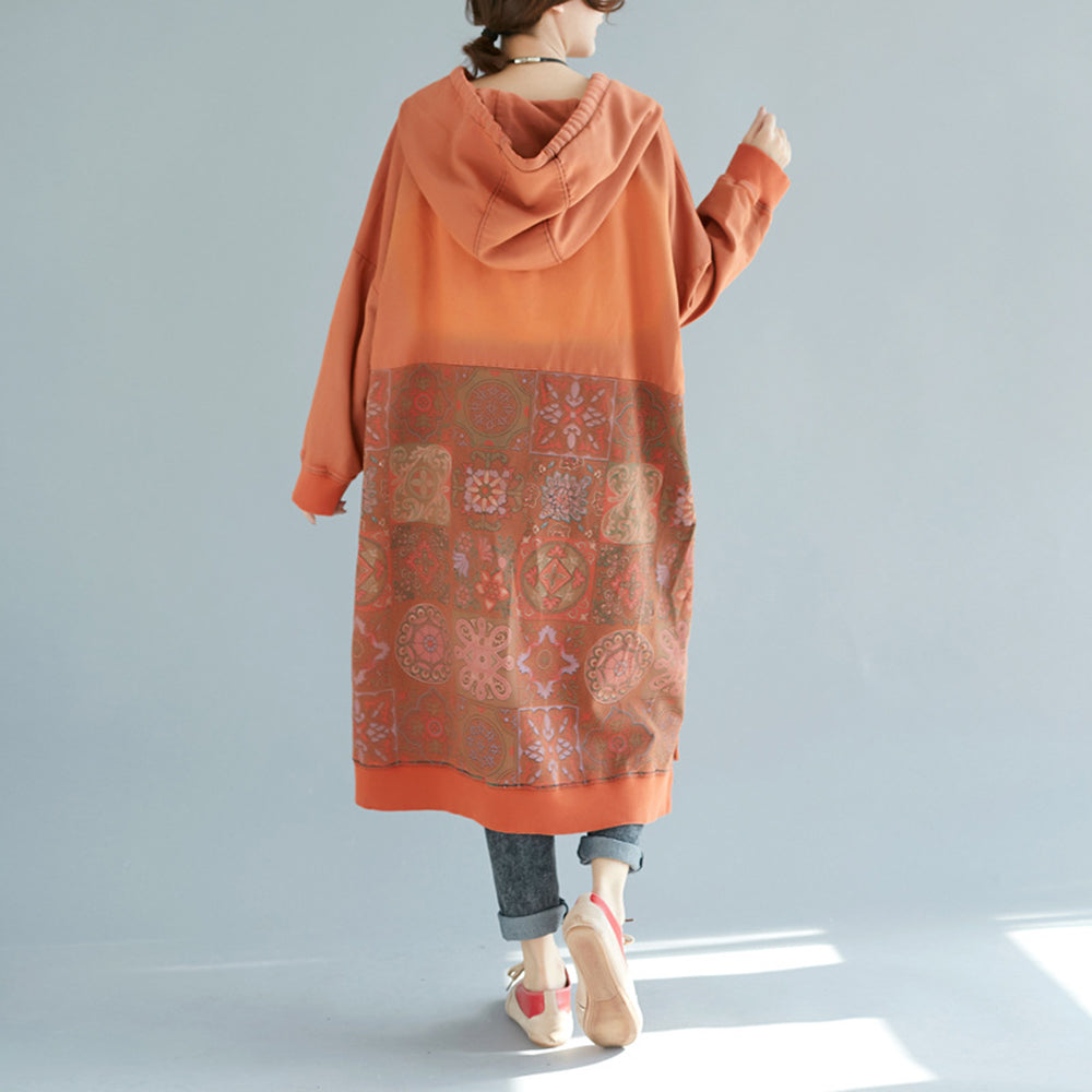 Printed Hooded Distressed Casual Dress