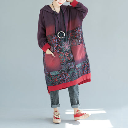 Printed Hooded Distressed Casual Dress