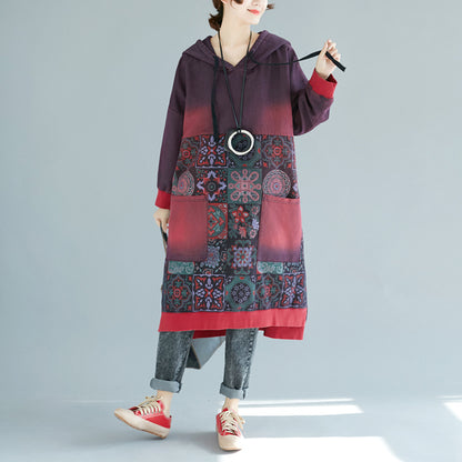 Printed Hooded Distressed Casual Dress