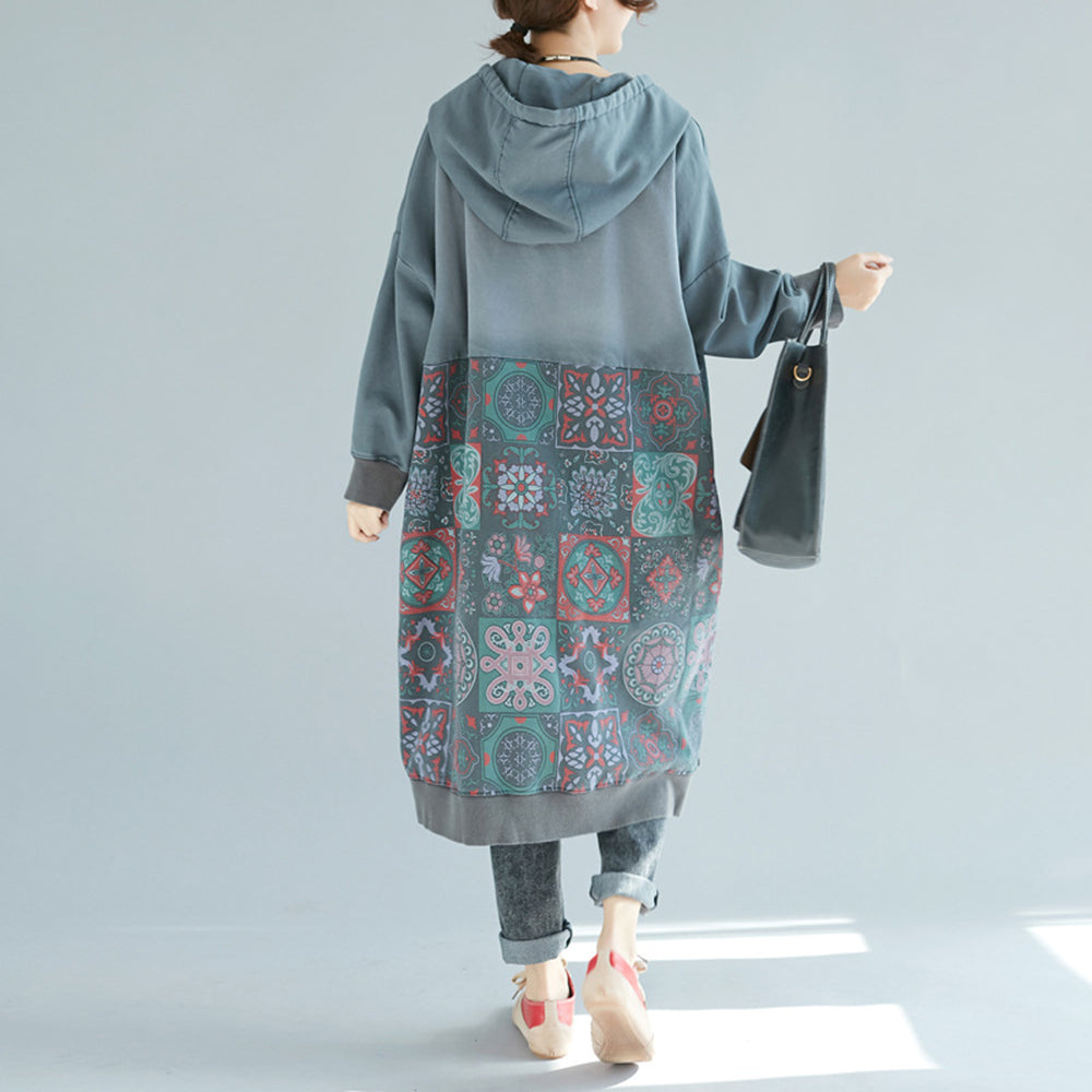 Printed Hooded Distressed Casual Dress