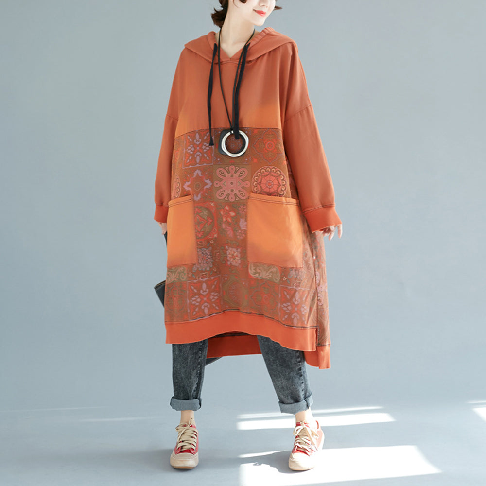 Printed Hooded Distressed Casual Dress