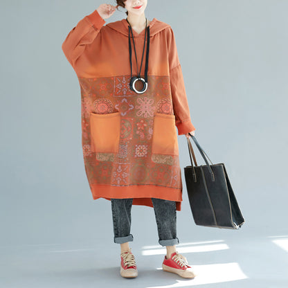 Printed Hooded Distressed Casual Dress