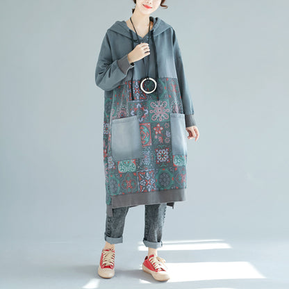 Printed Hooded Distressed Casual Dress