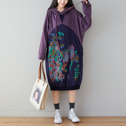 Printed Paneled Retro Hooded Dress