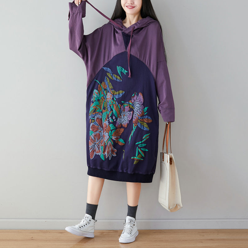 Printed Paneled Retro Hooded Dress