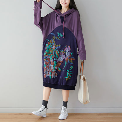 Printed Paneled Retro Hooded Dress