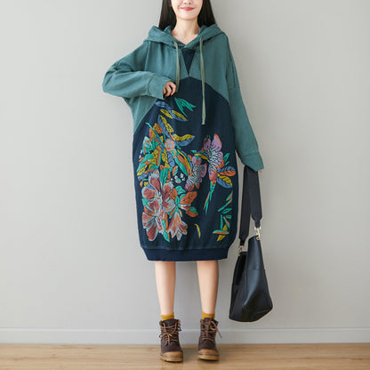 Printed Paneled Retro Hooded Dress