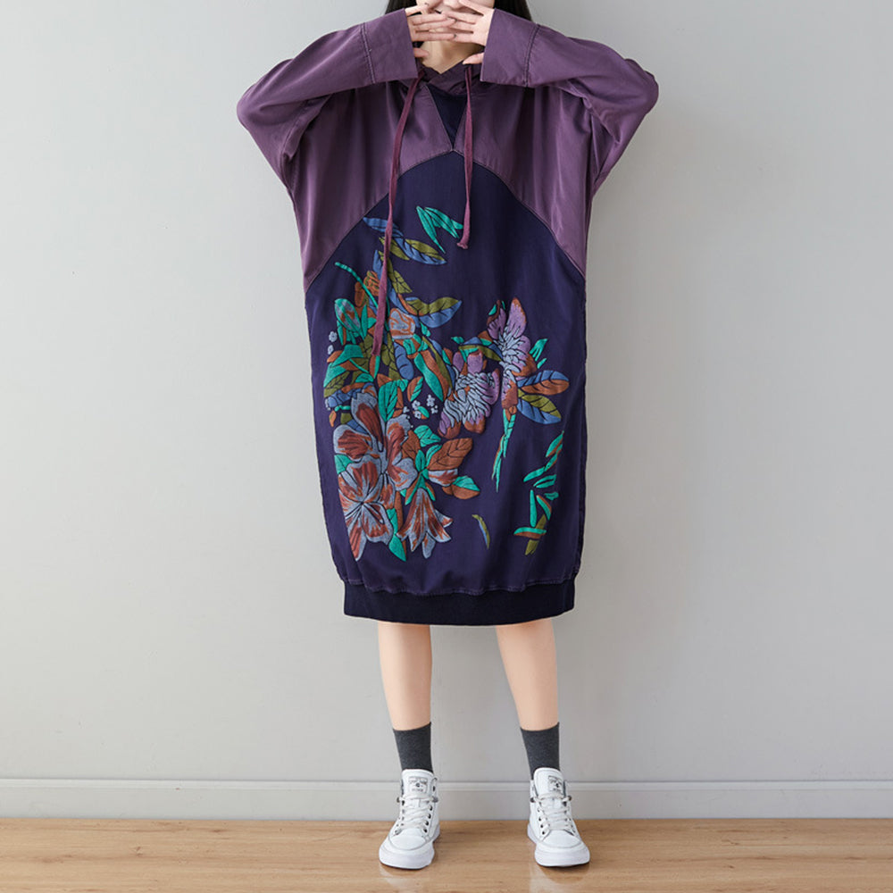 Printed Paneled Retro Hooded Dress