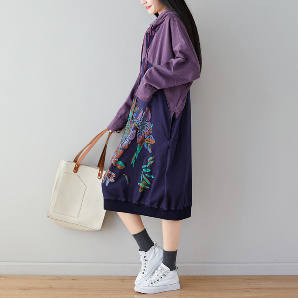 Printed Paneled Retro Hooded Dress