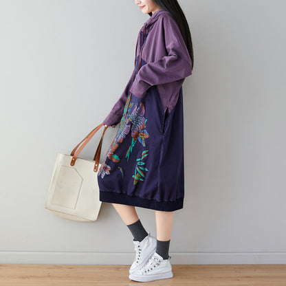 Printed Paneled Retro Hooded Dress