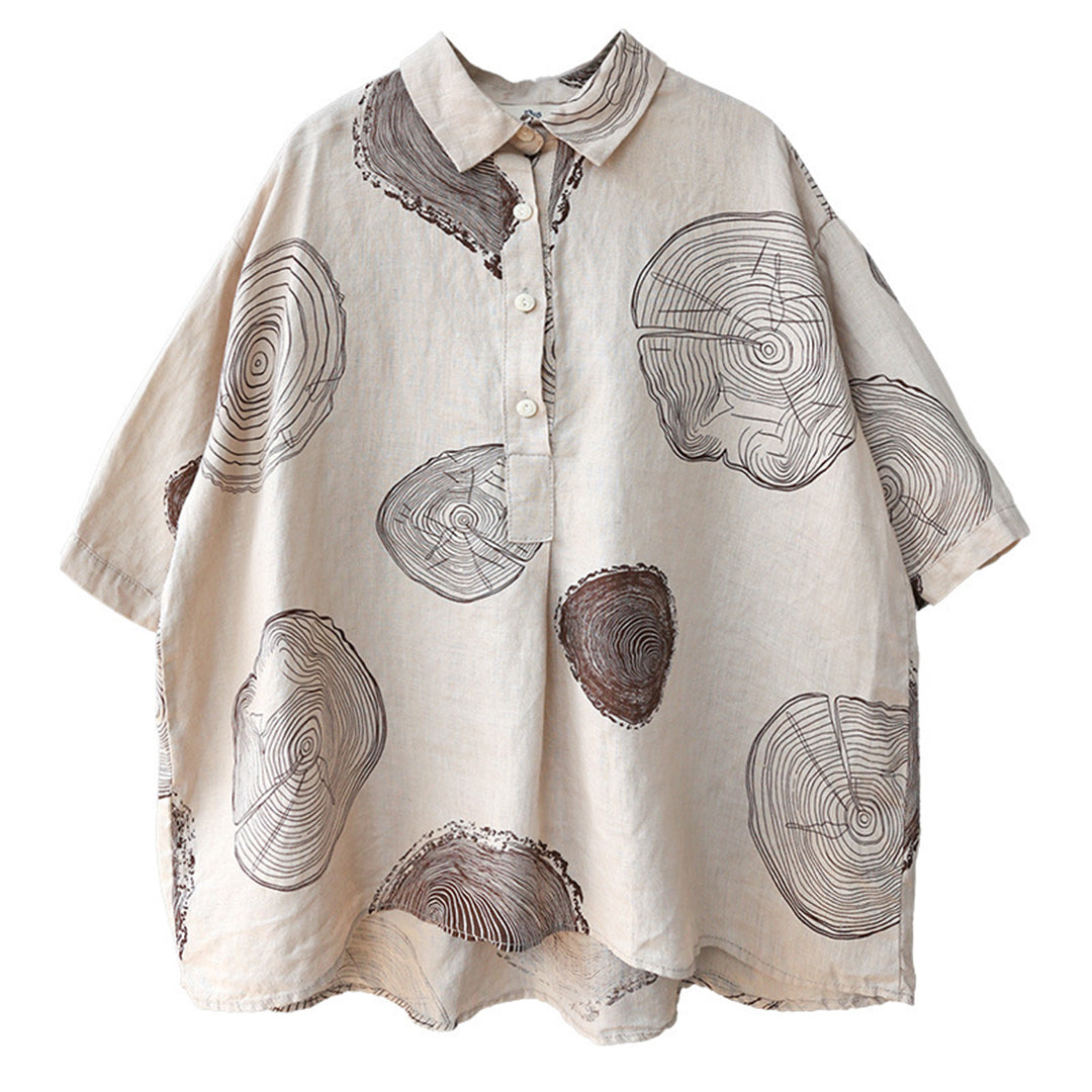 Retro Annual Rings Prints Linen Shirt