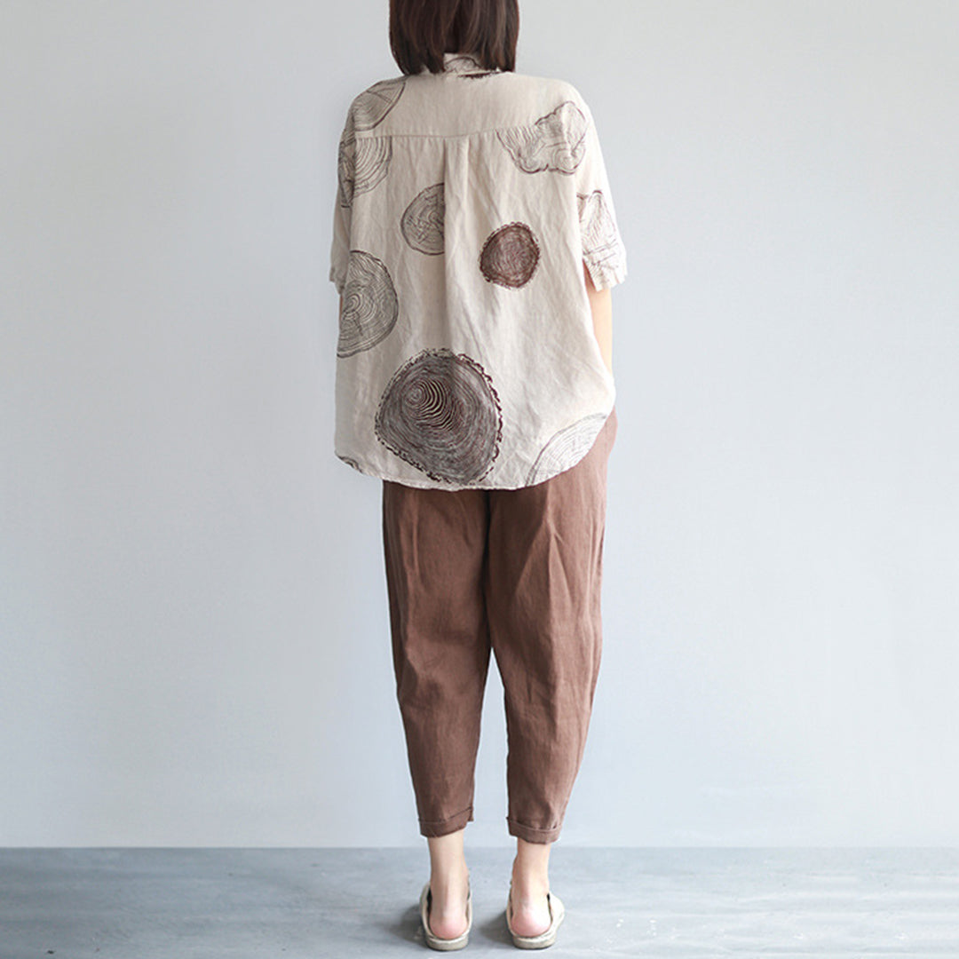 Retro Annual Rings Prints Linen Shirt