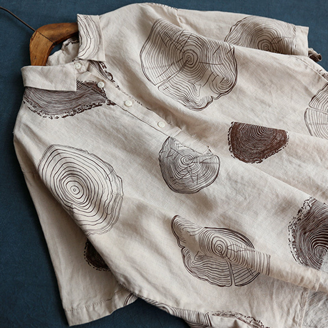 Retro Annual Rings Prints Linen Shirt