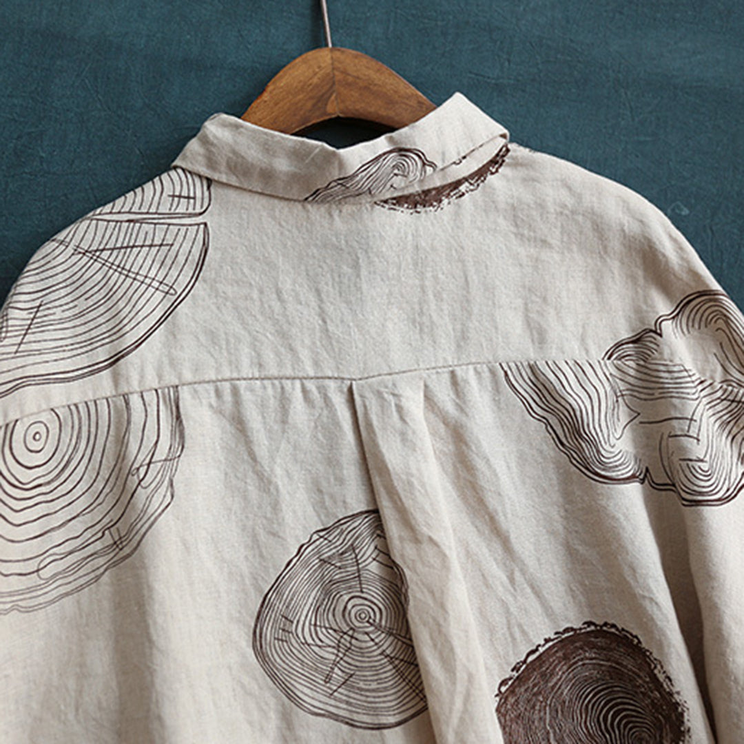 Retro Annual Rings Prints Linen Shirt