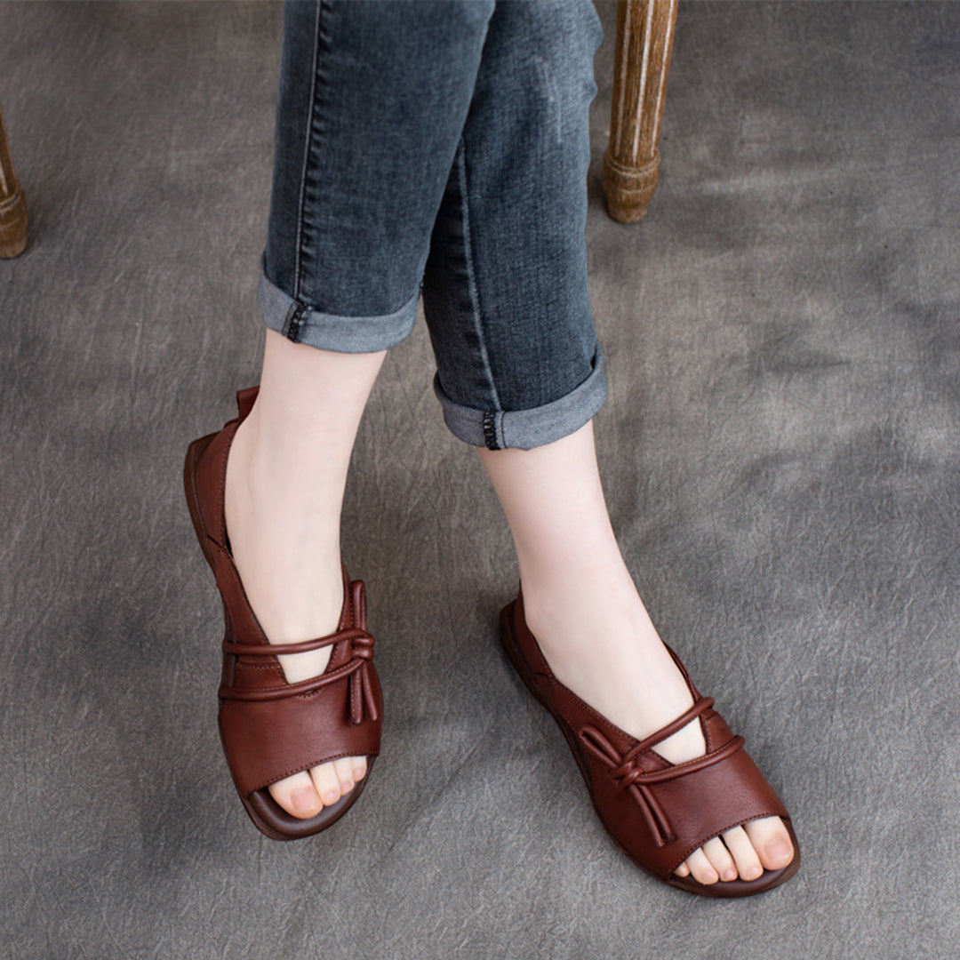 Retro Cowhide Peep Toe Sandals