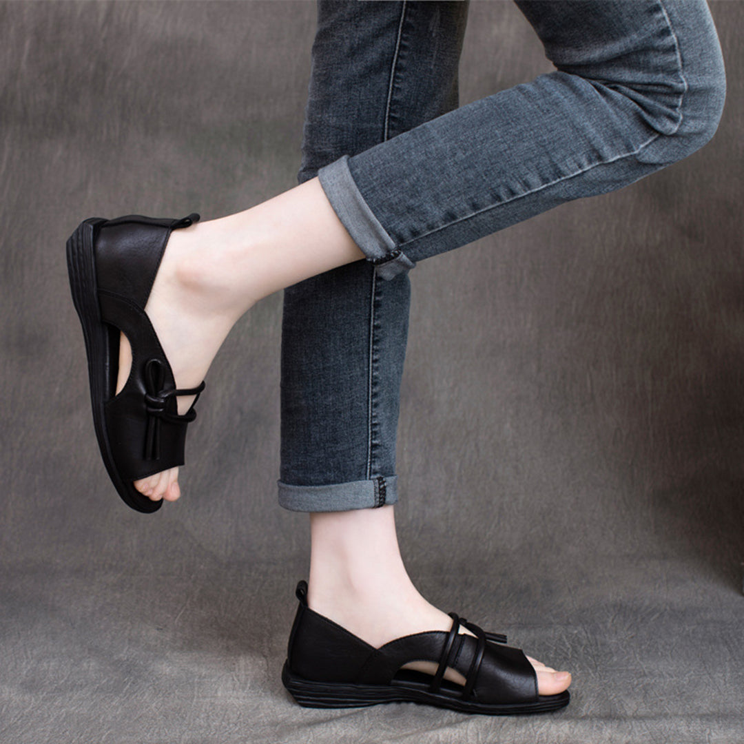 Retro Cowhide Peep Toe Sandals