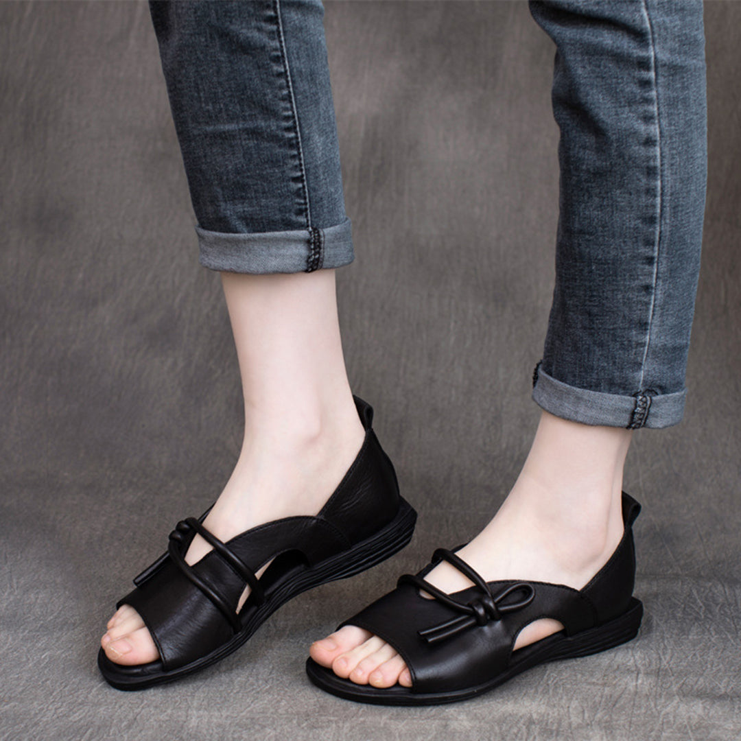 Retro Cowhide Peep Toe Sandals