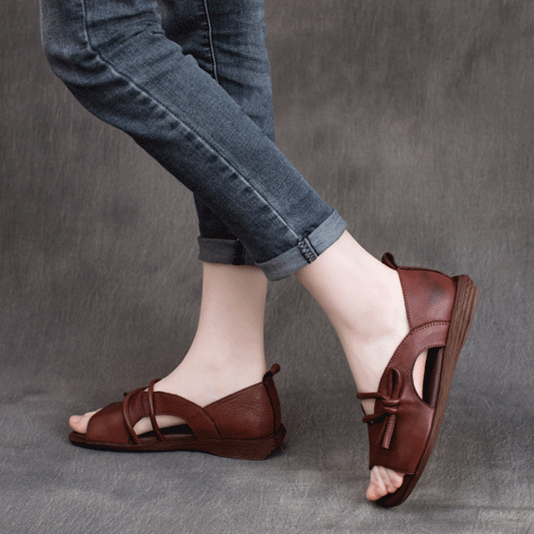 Retro Cowhide Peep Toe Sandals