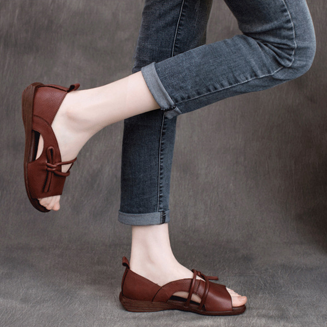 Retro Cowhide Peep Toe Sandals