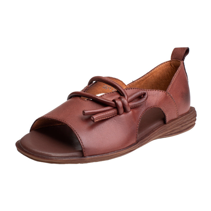 Retro Cowhide Peep Toe Sandals