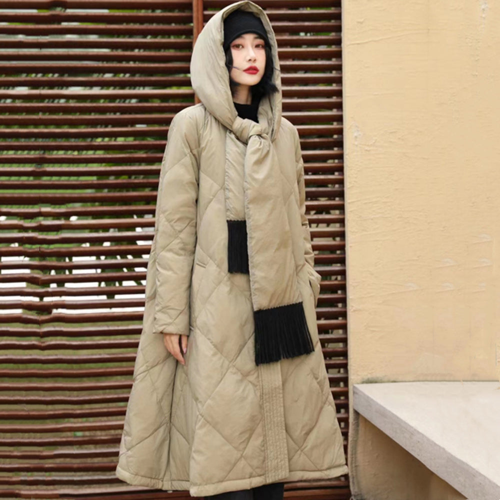 Retro Hooded A-Line Warm Duck Down Coat