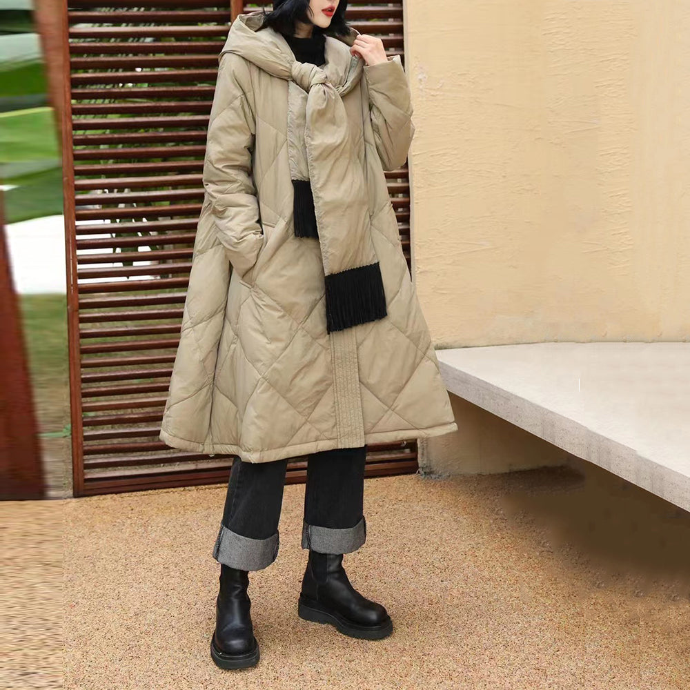 Retro Hooded A-Line Warm Duck Down Coat