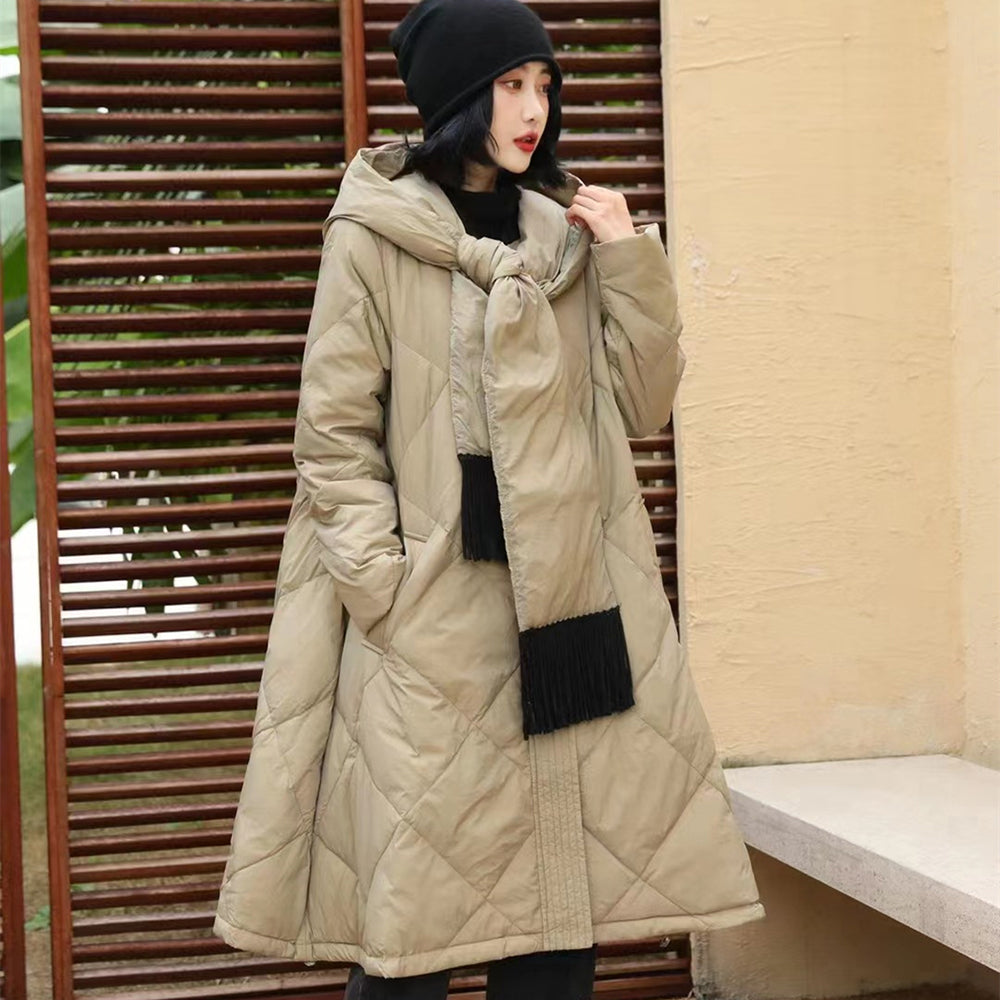 Retro Hooded A-Line Warm Duck Down Coat