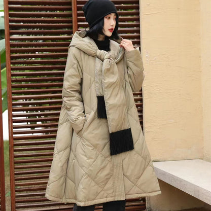 Retro Hooded A-Line Warm Duck Down Coat