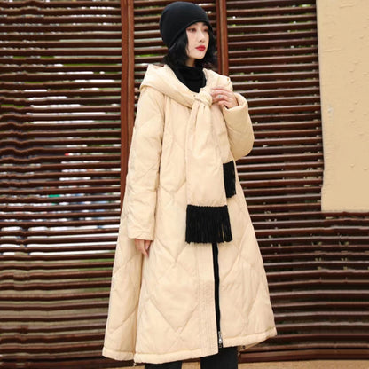 Retro Hooded A-Line Warm Duck Down Coat