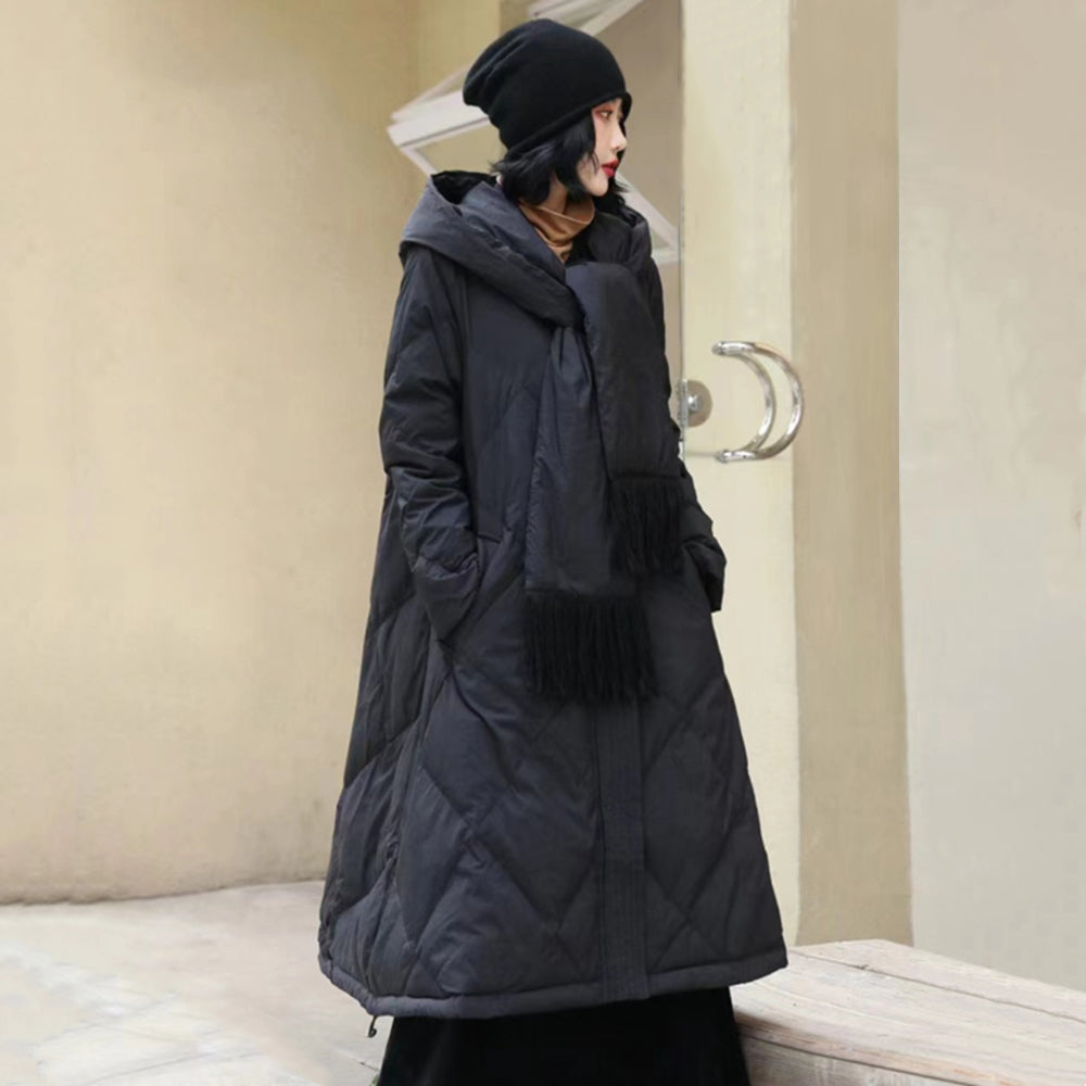 Retro Hooded A-Line Warm Duck Down Coat