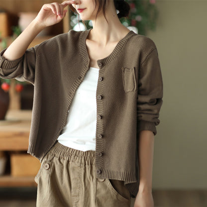 Retro Knitted Stand Collar Cardigan Coat Casual Outerwear