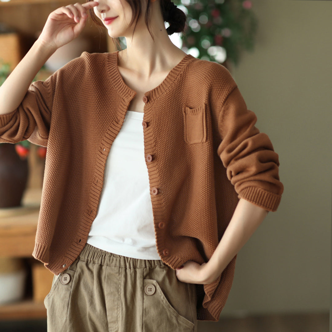 Retro Knitted Stand Collar Cardigan Coat Casual Outerwear