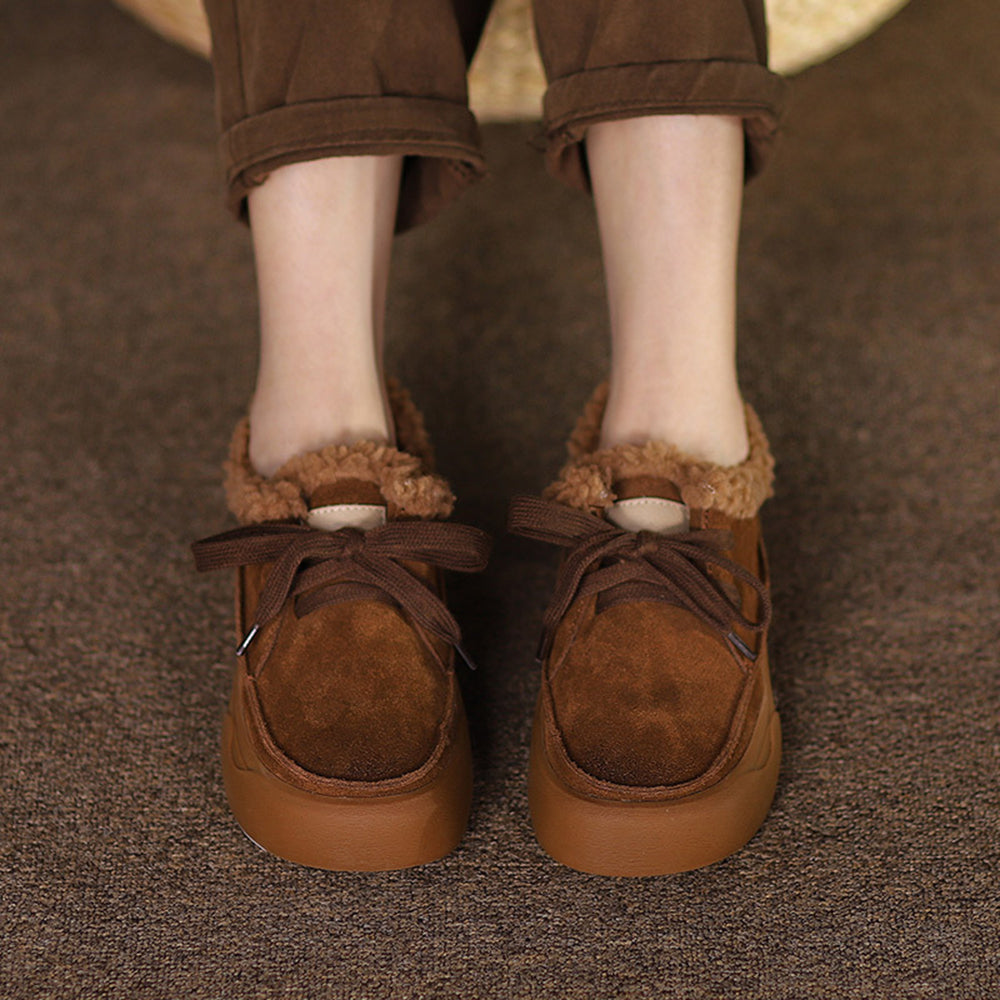 Retro Lace-up Comfortable Fleece Snow Shoes