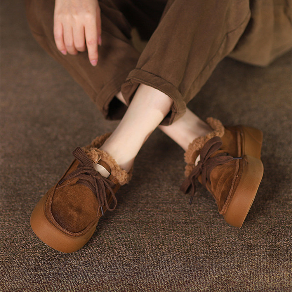 Retro Lace-up Comfortable Fleece Snow Shoes